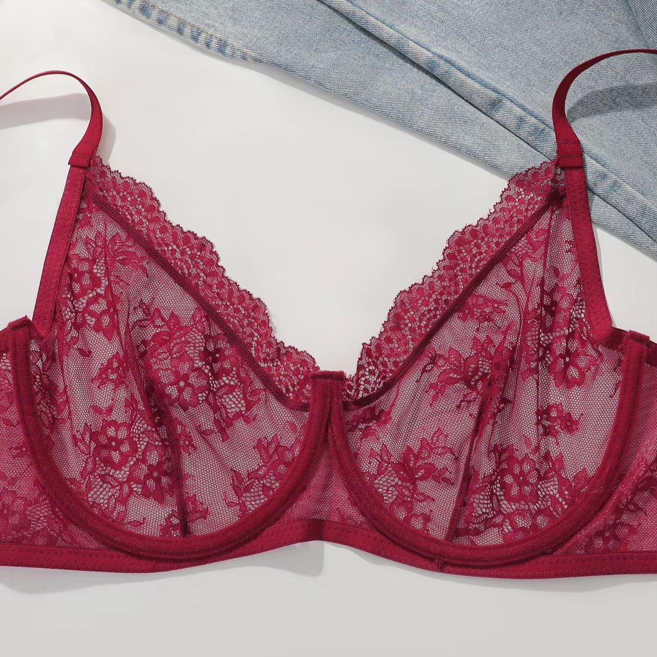 Bra Wanita Ukuran Besar Merah  - Sheer Bra Lace ulasan dan harga